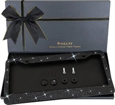 Bling Sparkly Diamond Rhinestone Crystals Stainless Steel License Plate Frames