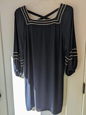 Loft Women's Size Med Short Dress Navy w white Rick Rack Beachy Nautical Preppy 