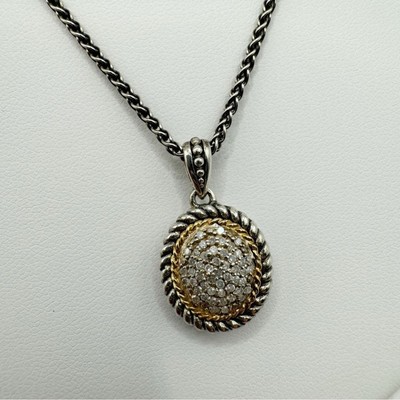 Sterling Silber 14k Gold Pave Diamant Funkelnder Anhänger Halskette Shey Couture