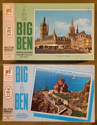 2 Vintage 1965 Milton Bradley 4962 Big Ben 1000 Piece Jigsaw