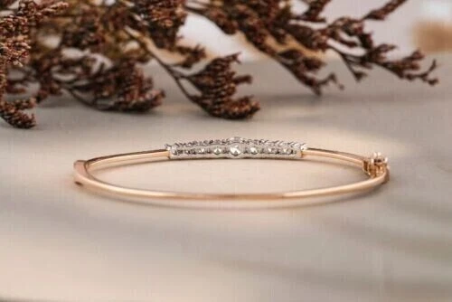 Round Cut Certified Moissanite Women s Bangle Bracelet In 14K Rose