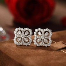 2Ct Round-Cut Lab-Created Diamond Cluster Stud Earrings 14K White Gold Finish