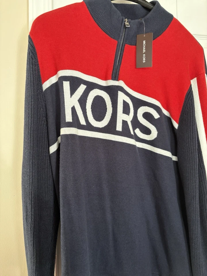 Suéter para hombre Michael Kors rojo y espalda azul marino nuevo con etiquetas Foto 3 de 4