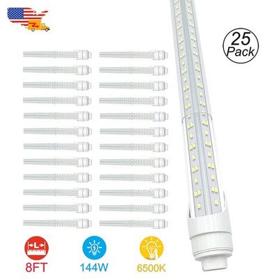 25 Pack R17D/HO T8 8FT LED Bulbs 8' Dual Pin Led Light Tube 144W 6500K No RF FM