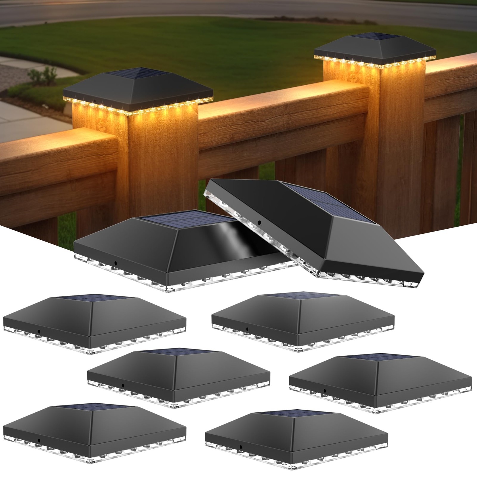 4x4 Solar Fence - Post Lights Outdoor Waterproof 8pack, Deck Cap Light for 4x...