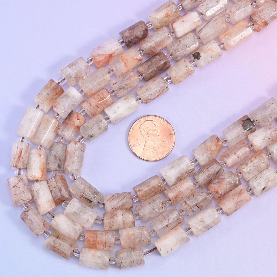 Red Copper Rutilated Quartz Faceted Tube Beads Size 12x8mm 15.5" Strand - Image 4 of 4