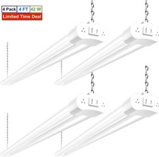4FT Linkable LED Shop Light 4400 LM 42W 5000K Daylight White For Garage, 4 Pack
