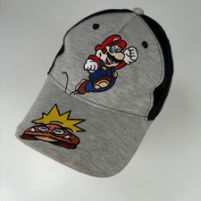 SUPER MARIO Boys Hat Gray Black Adjustable Snapback Embroidered Nintendo