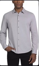 DKNY Men's Button Up Long Sleeve Sport Shirt, Light Gray, Size XL NWT
