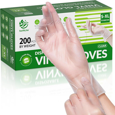 Disposable Vinyl Gloves, Food Safe, Latex-Free Powder-Free Clear Plastic Gloves