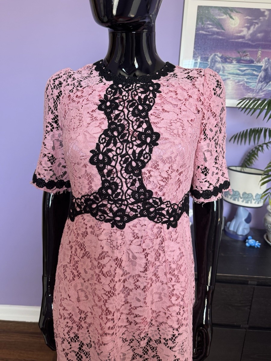 Dolce & Gabbana Lace Dress Pink Black A-Line Fit Flare IT 40 US 4