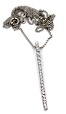 Dainty Diamond Line Bar Tag Necklace 14k Solid White Gold 0.35 Tcw