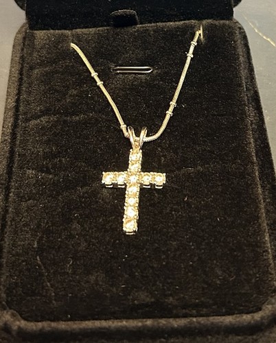 silver cross and chain cubic zirconia necklace