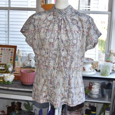 Vintage 80s Abstract Print Blouse | 40s Inspired Sonya Ratay San Andre' Top Med