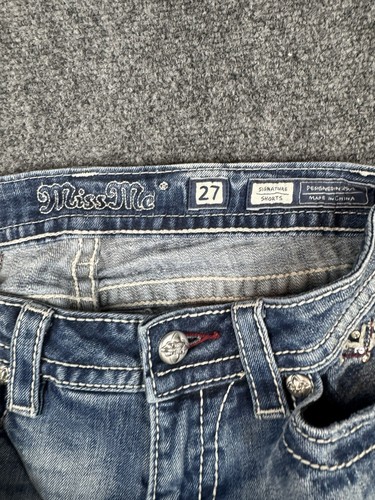 Pantaloncini corti firmati Miss Me donna 27 blu denim strass invecchiati USA - Foto 4 di 11