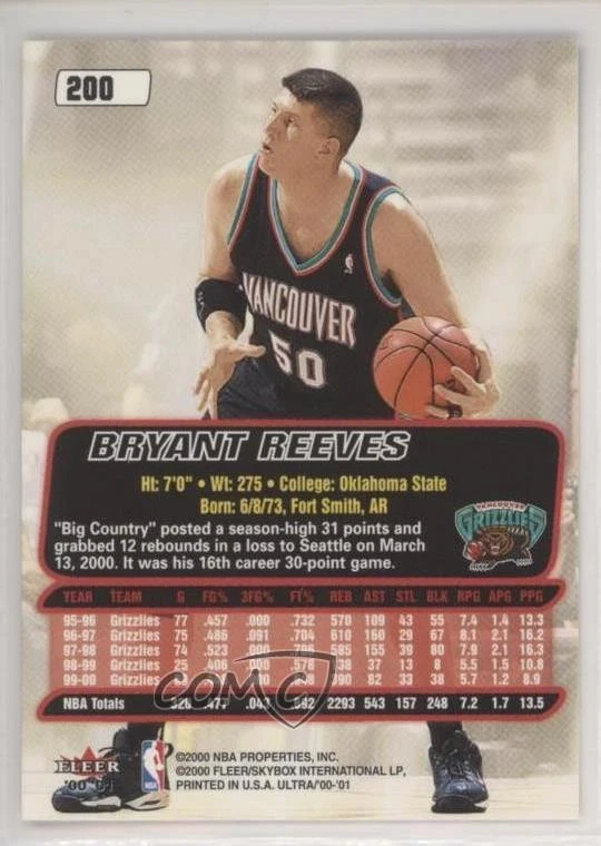 2000-01 Fleer Ultra Bryant Reeves #200 - Image 2 of 2