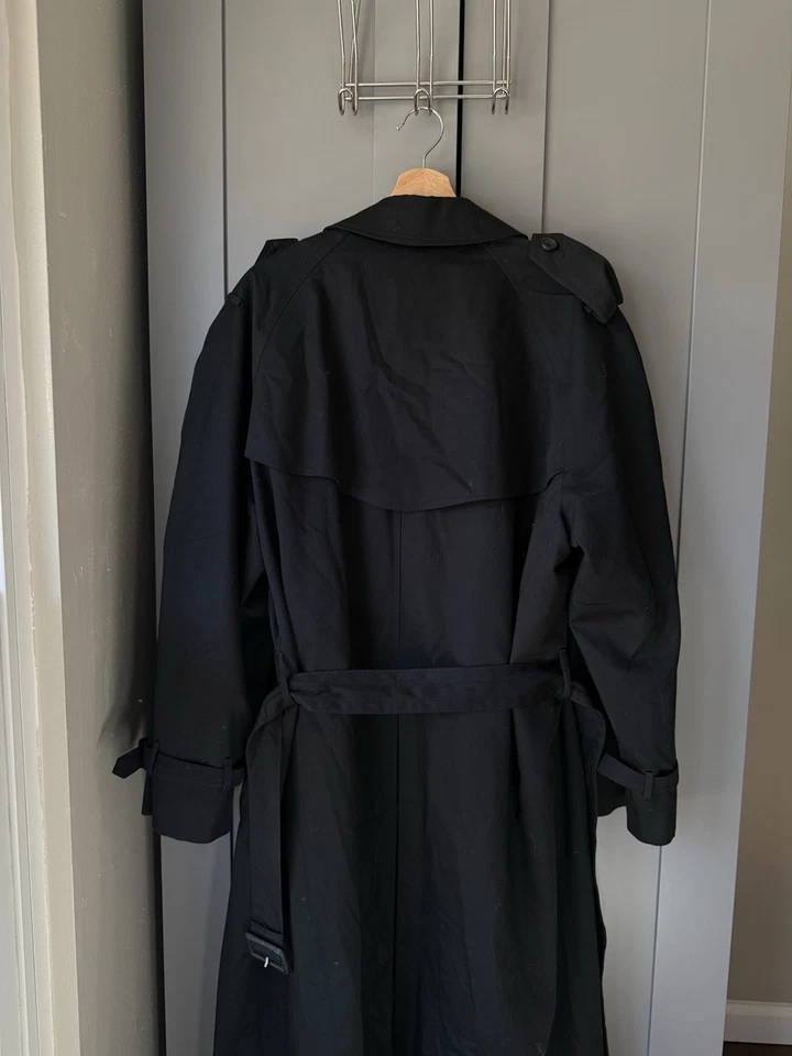 Stafford Men’s Black Trench Coat 42R Removable Liner Double Breasted Belted - Image 2 of 4