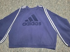 Vintage Sz Large Adidas Sweatshirt Embossed Logo Navy Blue