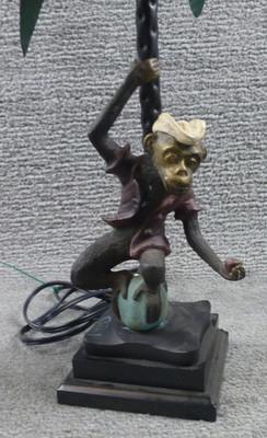 Vintage Table Lamp Funky Monkey Pirate Sailor Exotic Palm Brass Metal No Shade