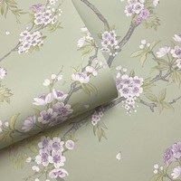 Holden Decor KirschblüTen Tapete SalbeigrüN Heather 14210, Waschbar, Vliestapete