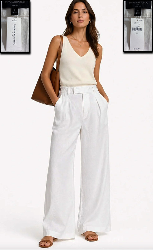 NWT! BR BANANA REPUBLIC WHITE IVORY WIDE LEG HIGH RISE PLEATED PANTS TROUSERS 8