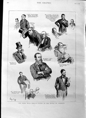 Old Antique Print 1886 Home Rule Debate House Commons Parnell Dillon Men 19th
