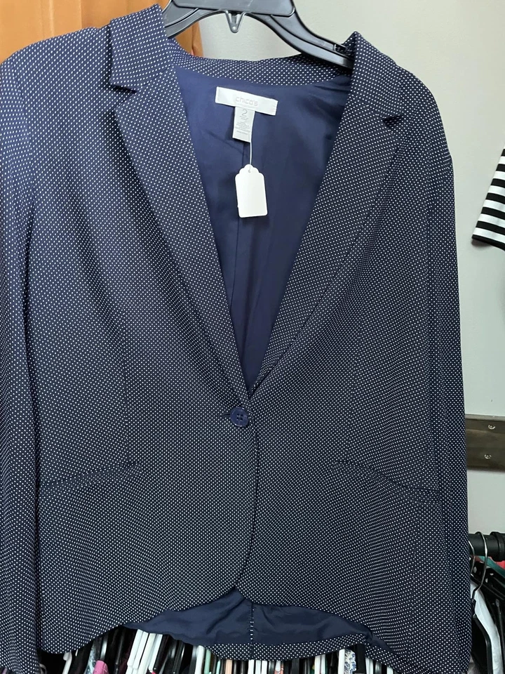 Chico’s Navy Blue Polka Dot Women's Blazer - Size 2 / L - Image 3 of 4