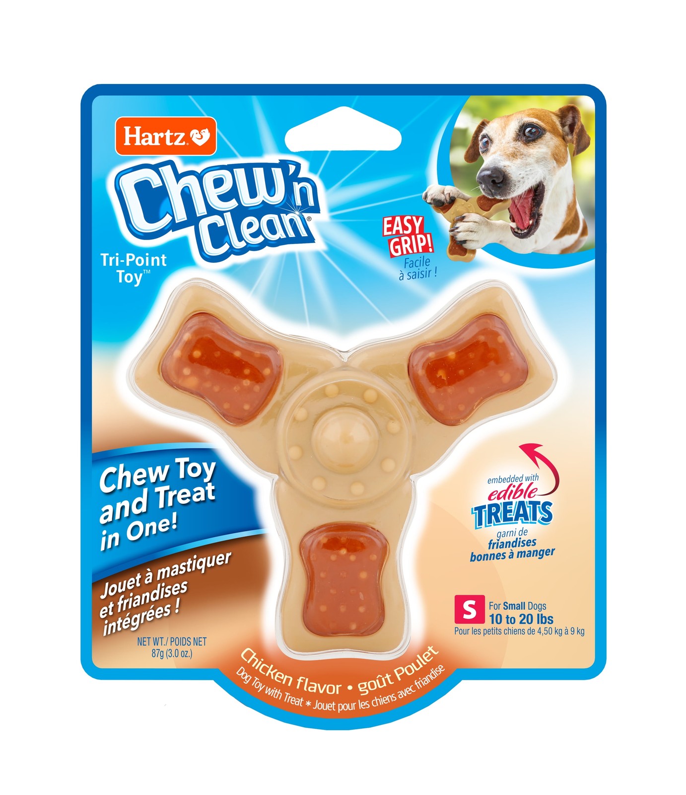 (2 Pack) Hartz Chew 'n Clean Tri-Point Chew Toy, Chicken Flavoured Dog Toy
