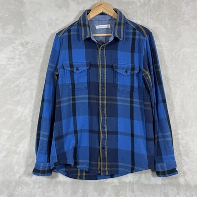 Outerknown Blanket Shirt Men s Medium Plaid Heavyweight Cotton Flannel Blue
