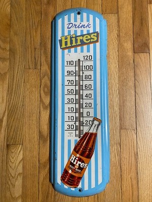 HIRES ROOT BEER TIN SODA THERMOMETER SIGN 27'' x 8'' - ORIGINAL!