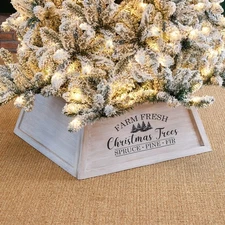 Glitzhome 26" White Wooden Tree Collar Farmhouse Christmas Tree Skirt Rustic ...