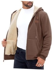 Men's Zip Up Sherpa-Lined Hoodie Jackets Winter Medium Coffee - Fleece Lined