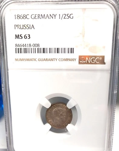 GERMANY PRUSSIA 1868C 1/2 S/GROSCHEN NGC MS 63 SCARCE