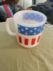 Vintage Glasbake Milk Glass Stars & Stripes Red White Blue Mug USA American Flag