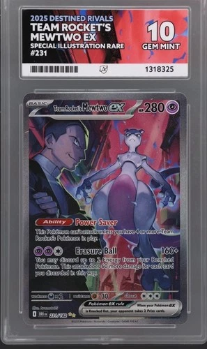 Team Rocket’s Mewtwo ex SIR 231/182 PERFECT SUBGRADES ACE 10 Gem Mint