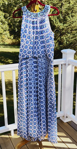 NAZILA COUTURE siz L Blue Evil Eye Maxi Dress Mirror Bead Embroidery Boho India