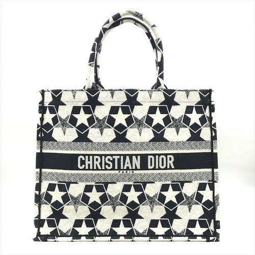 Christian Dior Book Tote Large Canvas Navy Women Used Authentic