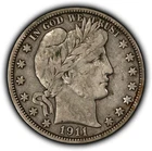 1911-S 50c Silver Barber Half Dollar - VF/XF - SKU-Y6419