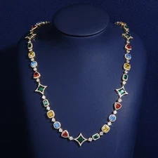 Colorful Gemstone Rhinestone Necklace for Men Women, Tennis Chain Bracelet Jewel