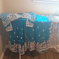Women s Blue Net Fabric Embroidered Choli Top Blouse, One Size