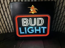 Vintage Bud Light Beer Lighted Plastic Sign 18" x 18" - Light Box Working 1980s