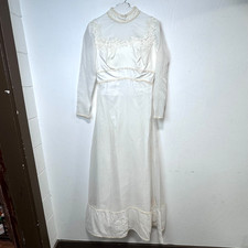 Vintage White Lace Chiffon Wedding Dress High Neck Long Sleeve Bridal Gown Women