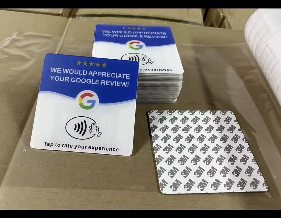 5 pack Google Review NFC Tap Acrylic Card Sticker Sign with Adhesive Back