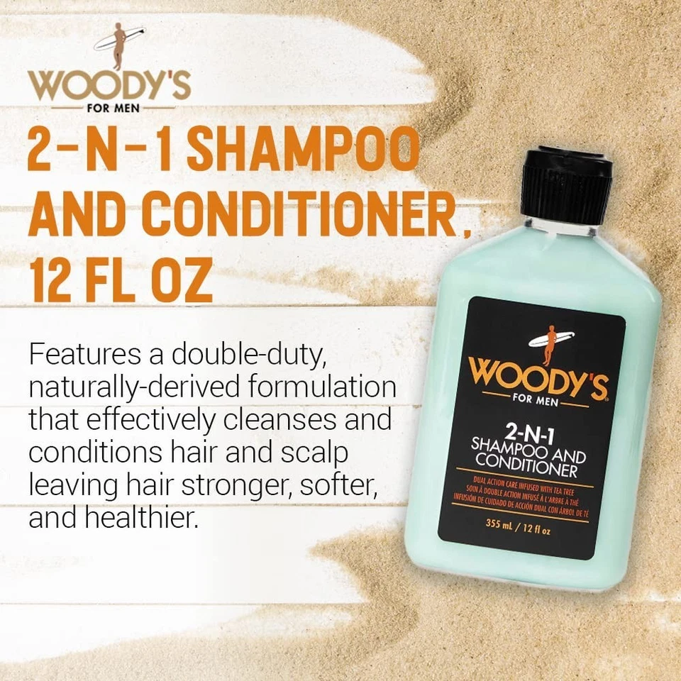 Champú y acondicionador espesante de cabello 2 en 1 Woody's para hombres 12 oz | Cabello más lleno Foto 3 de 4