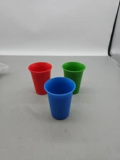 Lot of 3 Vintage Tupperware Bell Tumblers Glasses Cups Red Blue Green 7oz