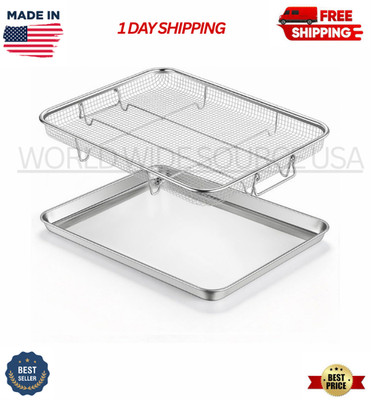 E-far Air Fryer Basket for Oven, Large 16'' x 12'' Stainless Steel Air Fryer Pan a