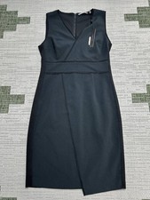 T Tahari Dolce Pinstriped Sleeveless Sheath Dress Womens 6 Black Back Zip New
