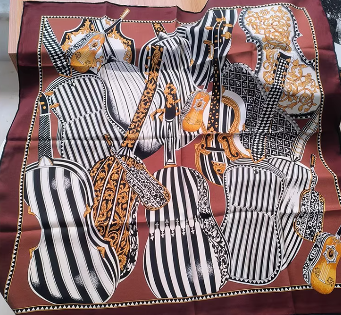70%Cashmere 30% Silk Wrap Scarf violin Print Double Face Print Shawl 110X110cm