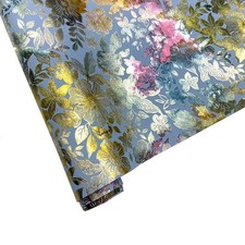 Floral Faux Leather Fabric Sheet, 16 x 54 Inch, Sky Blue, Patterned PU, DIY