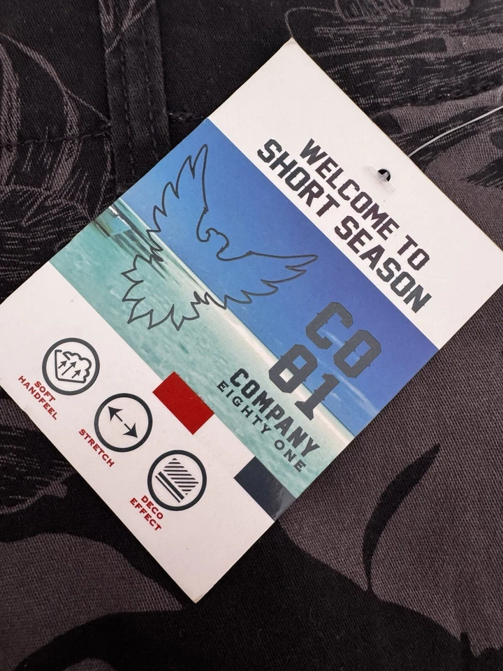 Pantalones Cortos Elásticos Company 81 Para Hombre Estampado Tropical - Talla 32 - Negro/Gris - Nuevos con Etiquetas Foto 3 de 3